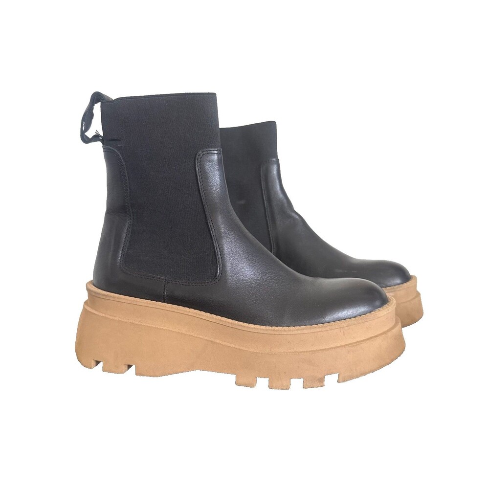 Steve Madden Black Leather Platform Chelsea Boots Women's EU 39 Chunky Lug Sole